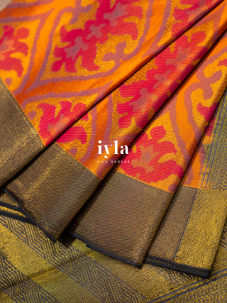 The Dreamy Floral Garden Kanjeevaram in Vibrant Orange
