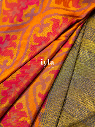 The Dreamy Floral Garden Kanjeevaram in Vibrant Orange