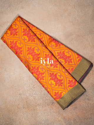 The Dreamy Floral Garden Kanjeevaram in Vibrant Orange