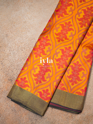 The Dreamy Floral Garden Kanjeevaram in Vibrant Orange