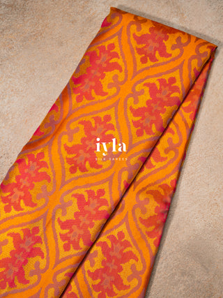 The Dreamy Floral Garden Kanjeevaram in Vibrant Orange