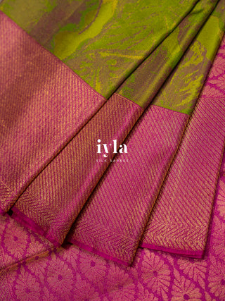 The Tropical Foliage Kanjeevaram in Pear Green
