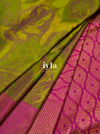The Tropical Foliage Kanjeevaram in Pear Green