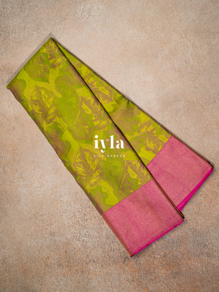 The Tropical Foliage Kanjeevaram in Pear Green