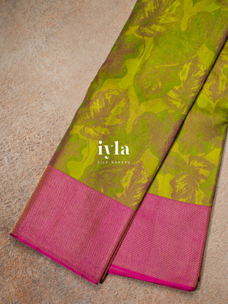 The Tropical Foliage Kanjeevaram in Pear Green