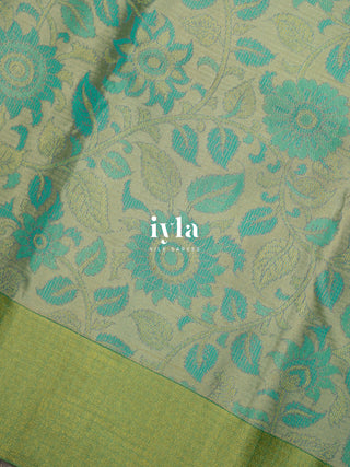 The Kalamkari Floral Themed Kanjeevaram in Pastel Core