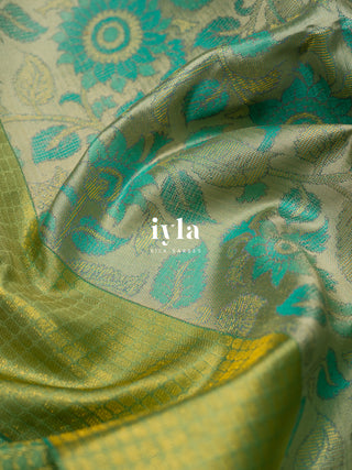 The Kalamkari Floral Themed Kanjeevaram in Pastel Core
