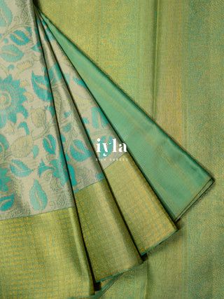 The Kalamkari Floral Themed Kanjeevaram in Pastel Core