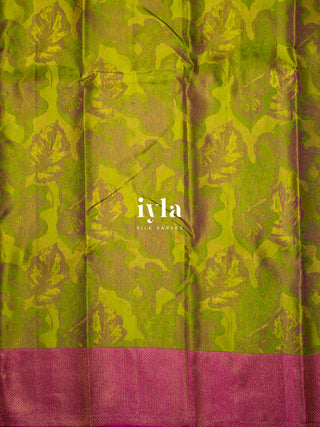 The Tropical Foliage Kanjeevaram in Pear Green