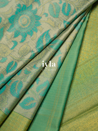 The Kalamkari Floral Themed Kanjeevaram in Pastel Core