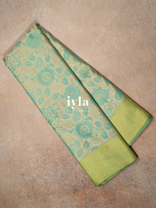 The Kalamkari Floral Themed Kanjeevaram in Pastel Core