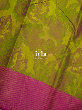 The Tropical Foliage Kanjeevaram in Pear Green