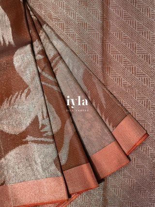 The Oriental Storks Kanjeevaram in Cocoa Brown