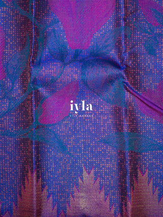 The Trumpet Lily Kanjeevaram in Purple Blue