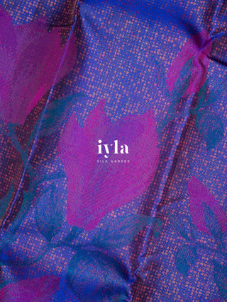 The Trumpet Lily Kanjeevaram in Purple Blue