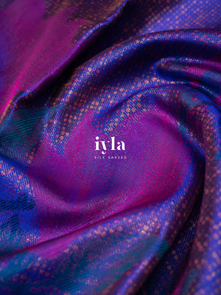 The Trumpet Lily Kanjeevaram in Purple Blue