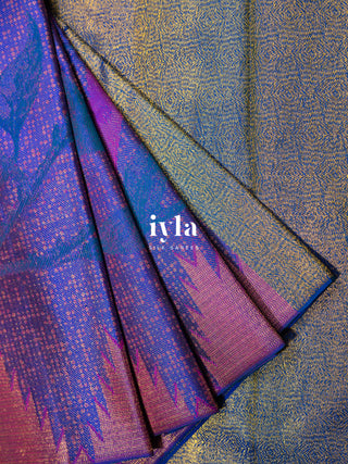 The Trumpet Lily Kanjeevaram in Purple Blue