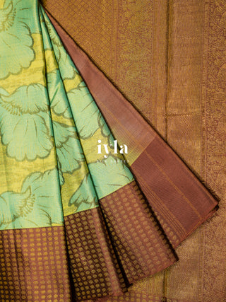 The Poppy Bloom Kanjeevaram in Pear Green