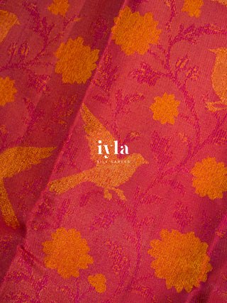 The Birds of Bloom Kanjeevaram in Barbie Pink