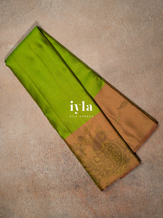 The Indian Kalamkari Peacock Kanjeevaram in Leafy Green