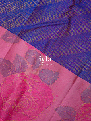 The Enchanted rose Garden Kanjeevaram in Persian Indigo