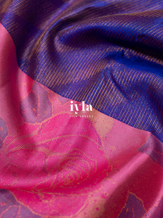 The Enchanted rose Garden Kanjeevaram in Persian Indigo