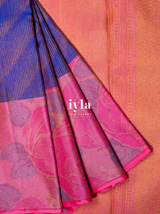 The Enchanted rose Garden Kanjeevaram in Persian Indigo