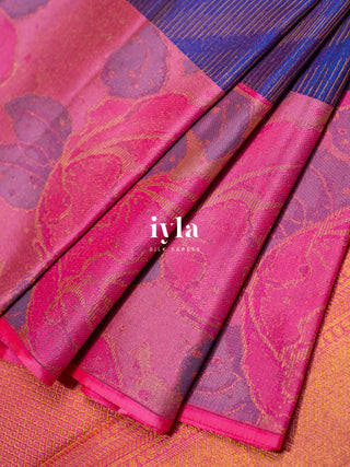 The Enchanted rose Garden Kanjeevaram in Persian Indigo