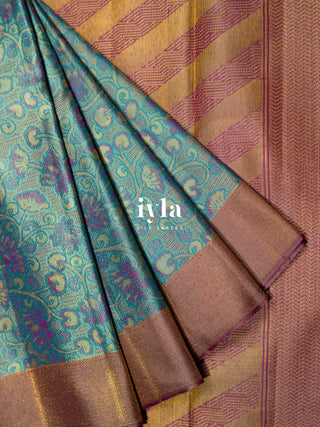 The Wandering Lotus Weave Kanjeevaram in Tiffany