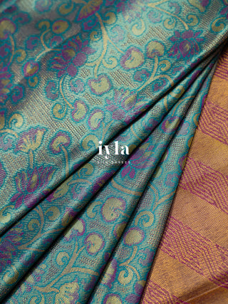 The Wandering Lotus Weave Kanjeevaram in Tiffany