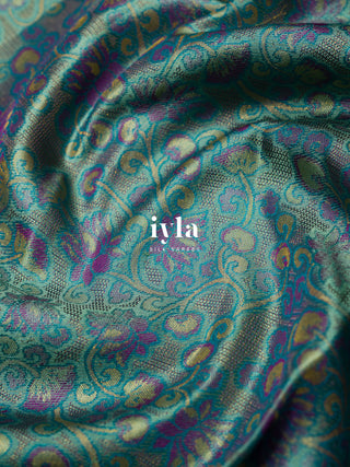 The Wandering Lotus Weave Kanjeevaram in Tiffany