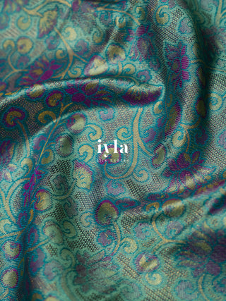The Wandering Lotus Weave Kanjeevaram in Tiffany