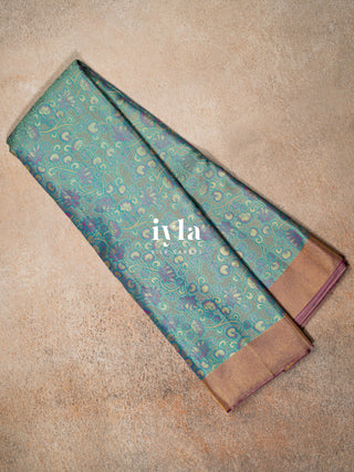 The Wandering Lotus Weave Kanjeevaram in Tiffany
