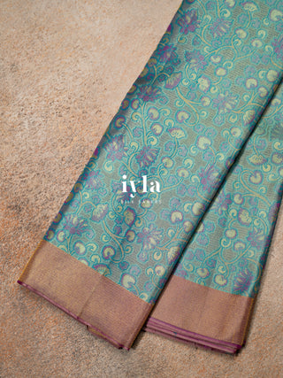 The Wandering Lotus Weave Kanjeevaram in Tiffany