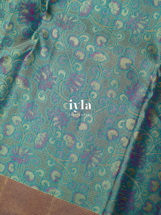 The Wandering Lotus Weave Kanjeevaram in Tiffany