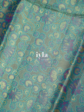 The Wandering Lotus Weave Kanjeevaram in Tiffany
