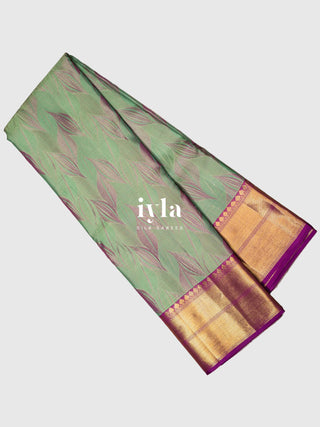 The Tropical Foliage Silk Saree in Turquoise Green