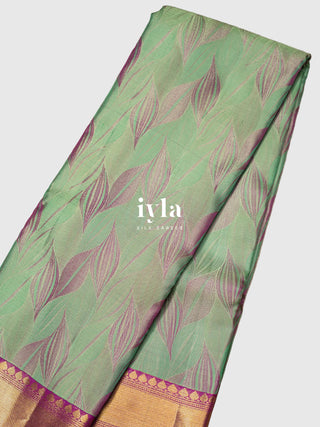 The Tropical Foliage Silk Saree in Turquoise Green