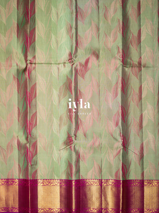 The Tropical Foliage Silk Saree in Marine Green