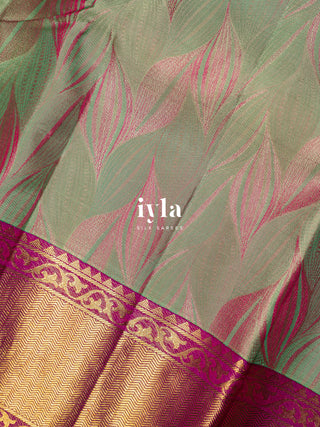 The Tropical Foliage Silk Saree in Marine Green