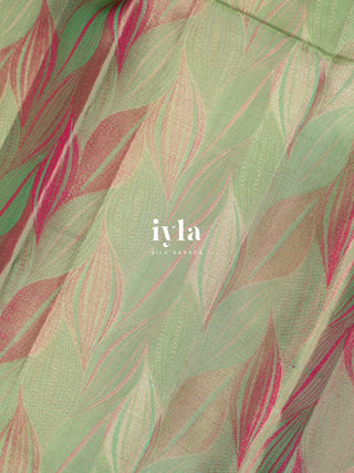 The Tropical Foliage Silk Saree in Marine Green
