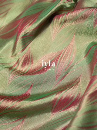 The Tropical Foliage Silk Saree in Marine Green