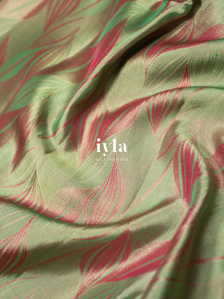 The Tropical Foliage Silk Saree in Marine Green