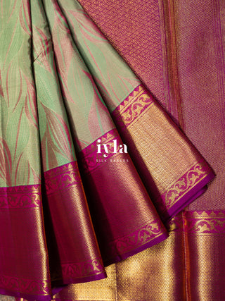 The Tropical Foliage Silk Saree in Marine Green