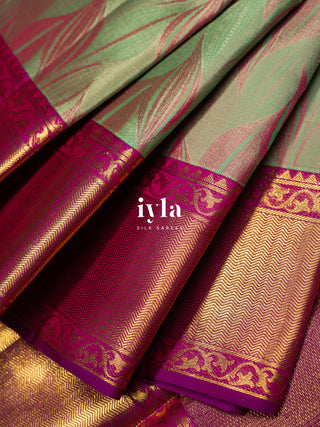 The Tropical Foliage Silk Saree in Marine Green