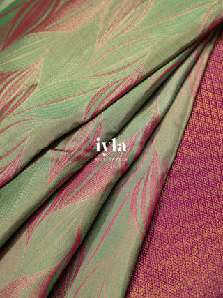 The Tropical Foliage Silk Saree in Marine Green