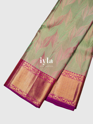 The Tropical Foliage Silk Saree in Marine Green