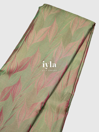 The Tropical Foliage Silk Saree in Marine Green