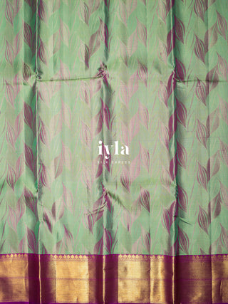 The Tropical Foliage Silk Saree in Turquoise Green