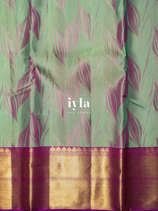The Tropical Foliage Silk Saree in Turquoise Green